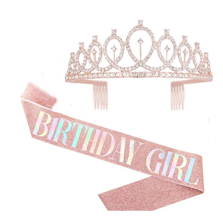 Birthday Party Strap Girl Birthday Tiaras Crown with Comb Girl Etiquette Bronzed Shoulder Crown Suit
