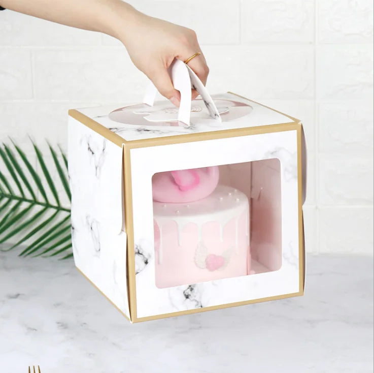 AK Spot Marble Pattern Portable Cake Box Thicken and Height Double Layer Melaleuca Mousse Cake Box Gift Box Customization