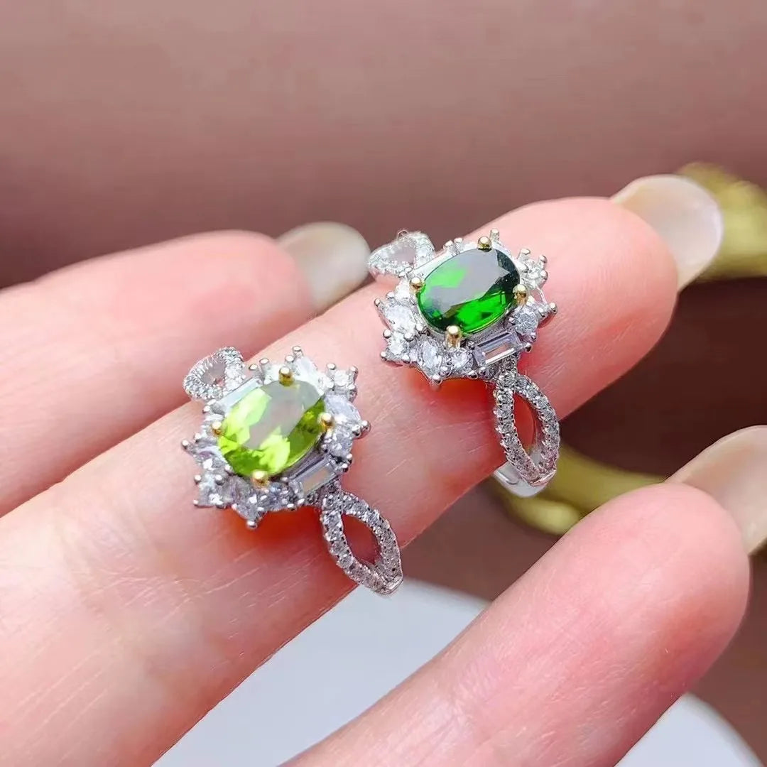 Luxury 925 Sterling Silver Women's Adjustable Finger Rings Custom Logo Rhodium Plated with Natural Gemstone Hot Sale Jewelry