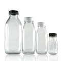 16oz 300ml 500ml Clear Square Empty Cold Brew Coffee Milk Fruit Juice Glass Bottle With White Tamper Proof Cap
