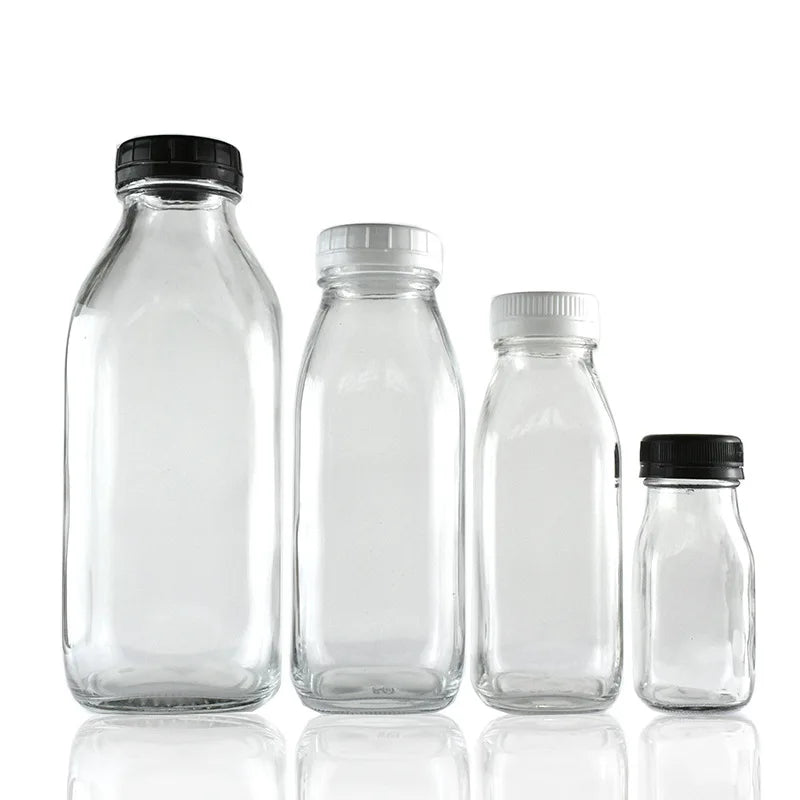 16oz 300ml 500ml Clear Square Empty Cold Brew Coffee Milk Fruit Juice Glass Bottle With White Tamper Proof Cap