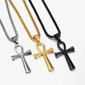 Africa Jewelry Men's Stainless Steel Religious Egyptian Pharaoh King Tut Pendant Coptic Ankh Cross Necklace