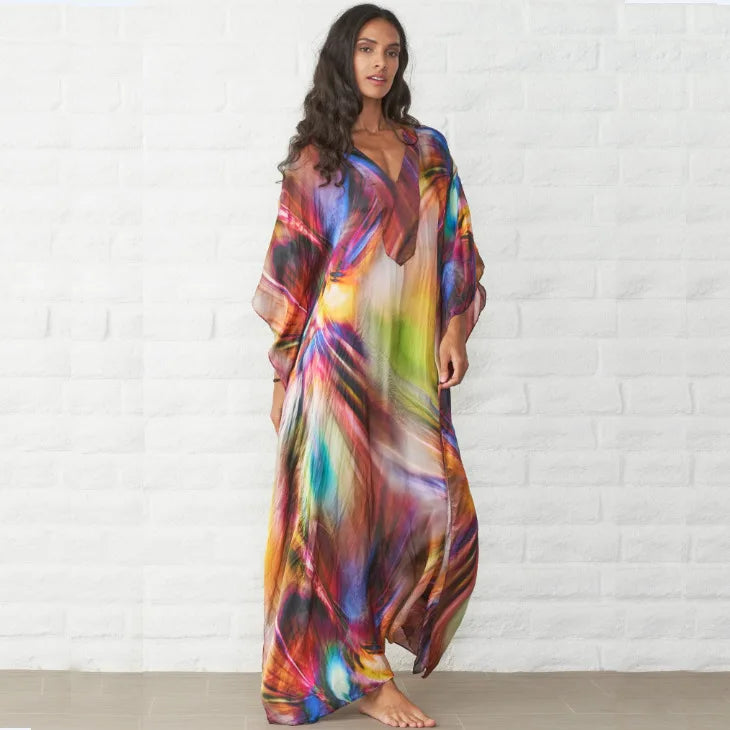 Wholesale 2026 Summer Seaside Vacation Leisure Loose Women's Dress Sunscreen Fashion New Printing Plus Size Women's Dress