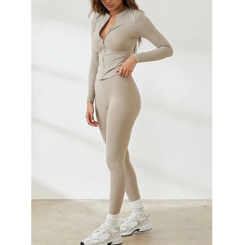 F230351 Factory Custom Logo Gym Activewear Sweatsuit Women Yoga Sets 2 Pieces Fitness Yoga Top Jacket and Legging Pants Set