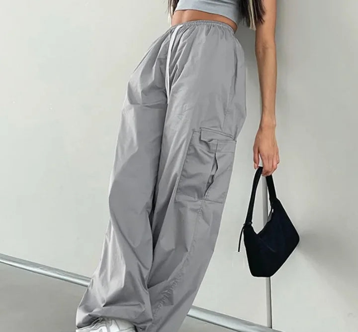 Enyami American Retro Apparel Clothing Hot Girls Sreetwear Y2K Pockets Sweat Trousers Parachute Women Cargo Pants