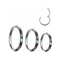 G23 Titanium Seamless Abalone Shell Inlay Hinged Clicker Ring for Wedding or Engagement Orthodox Religious for Children
