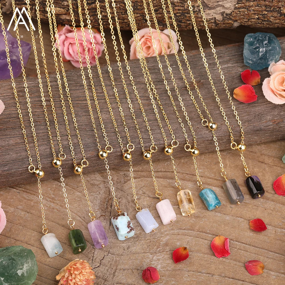 Single Necklace Cylinder Beads Healing Crystal Quartz Pendant Jewelry Wholesale Gifts