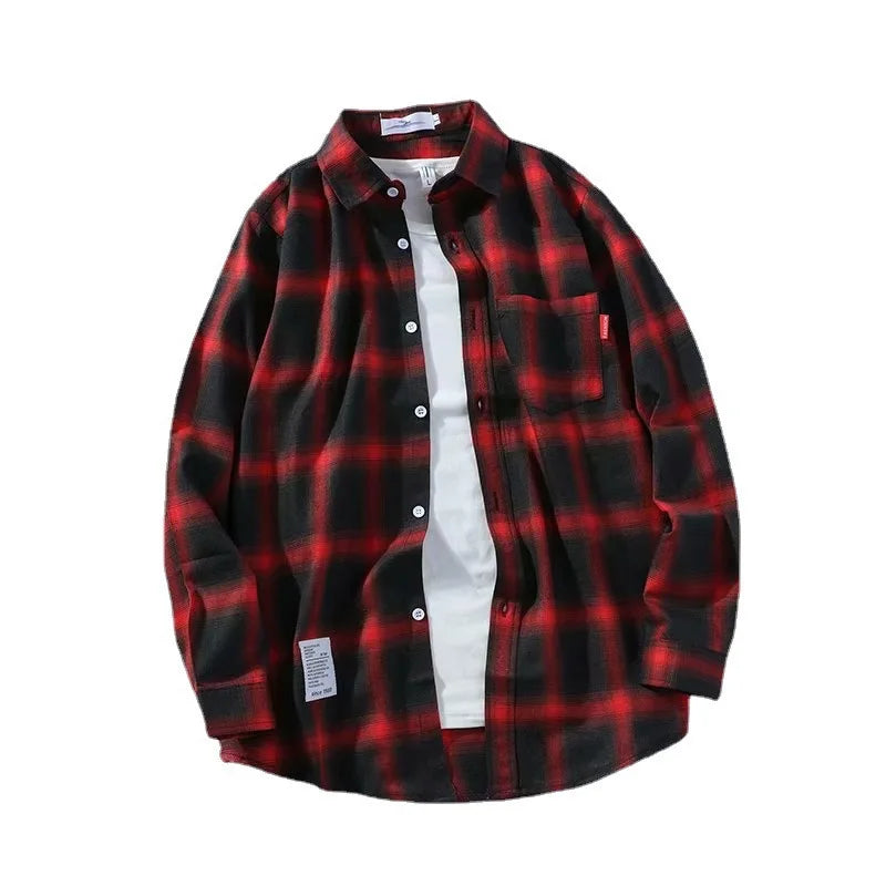 RNSHANGER Breathable Loose Casual Men's Plaid Shirts Large Size 3XL Long Sleeve Harajuku Hip Hop Style