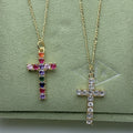 Fashion Zircon Cross Pendant Necklace for Women Figaro Chain Necklaces Female Jewelry Gifts