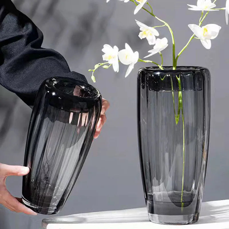 Modern Simple Gray Glass Vase American Art Deco Wedding Decorative Tabletop Vase for Living Room Bedroom Office Floral