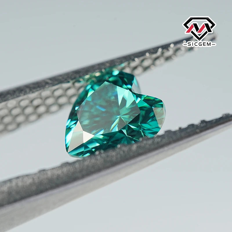 SICGEM Lab Created GRA Moissanite Loose Gemstone Heart Cut Green Color Play Color Third Party Certified Unique and Elegant
