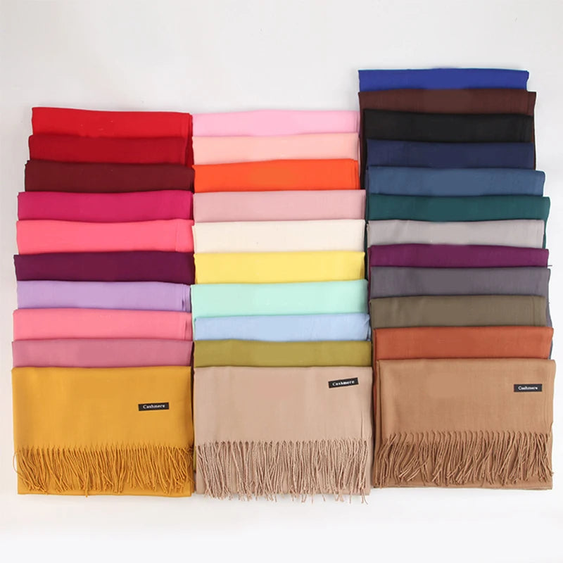 Fashion Soft Pashmina Lady Warm Long Pure Color Shawl Tasse Cashmere Winter Scarf for Womens