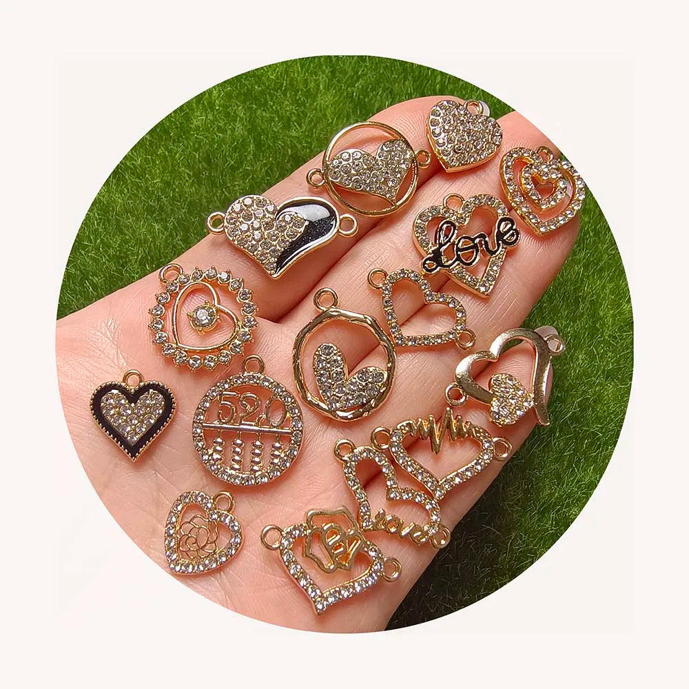 Delicate Rhinestone Hearts Love Charms for DIY Earrings Necklace Bracelet Women Jewelry Making Pendants