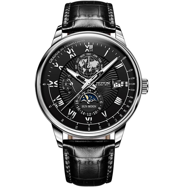 JSDUN 8909 Oem Luxury Classic Original Movement Leather Strap Wristwatches Automatic Movement Mechanical Watches Mens Wristwatch