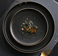 High End 5 Star Hotel Top Quality 8" / 10" Texture Black with Golden Border Rim Ceramic Charger Dinner Plate