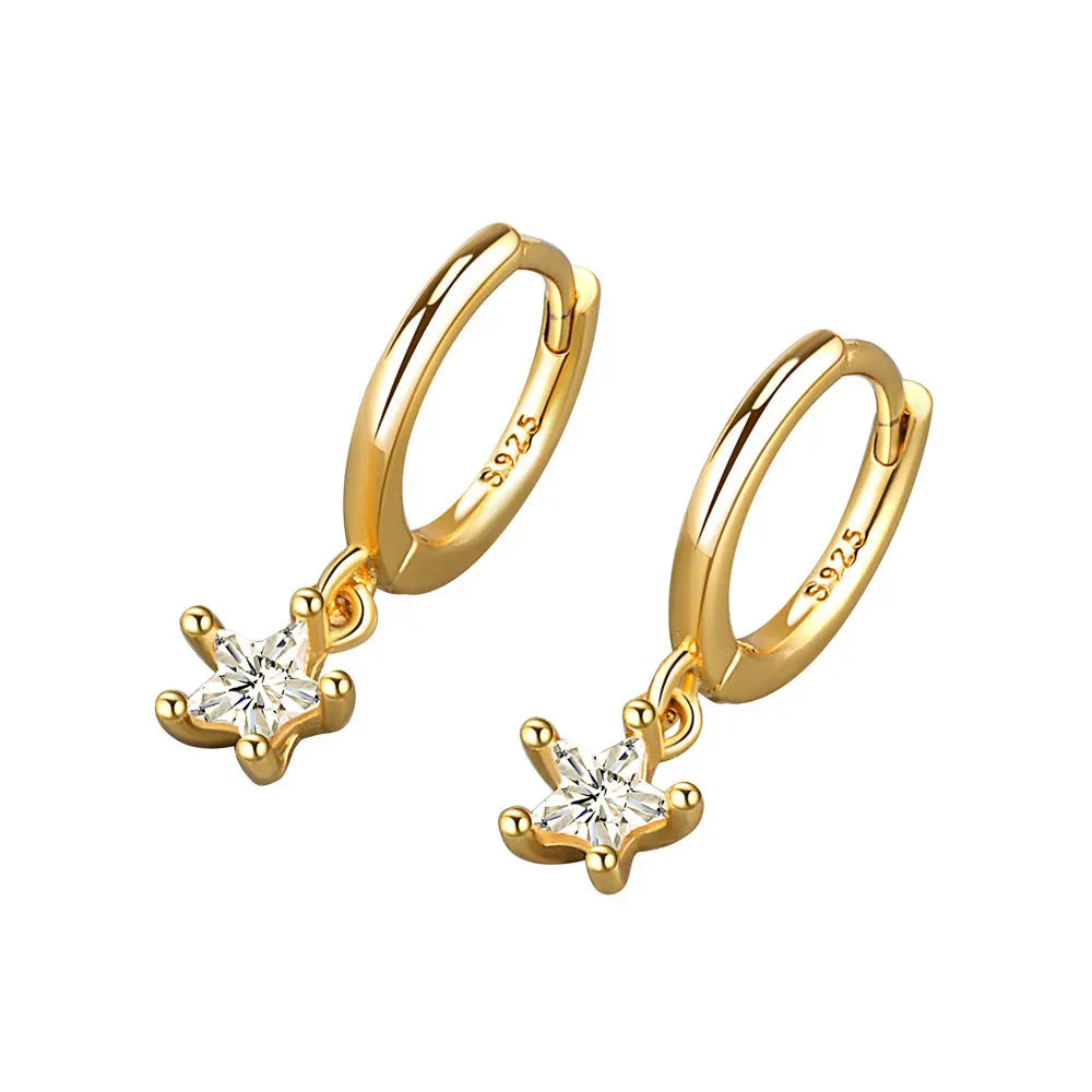 Stylish Chic Dainty Star Pendant Drop Earrings Sparkling Clear Zircon Earring for Women Creative French Earrings Jewelry
