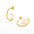 Trendy Earring 18K Gold Plated Big Natural Pearl Stainless Steel C Hoop Earring Statement Fashion Jewelry