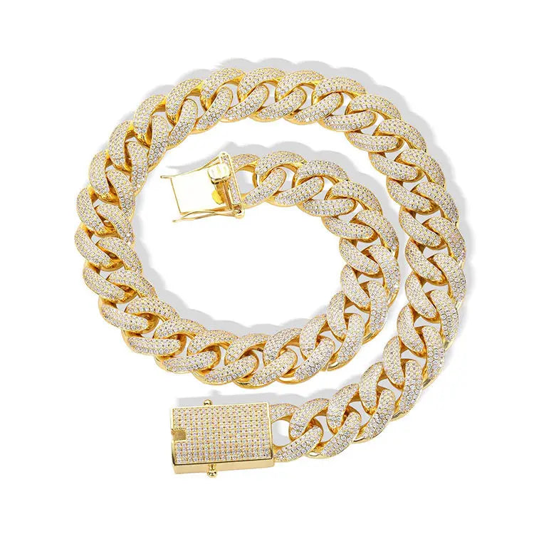 18k Gold Plated Iced Out Hip Hop CZ Miami Cuban Chain with Moissanite Silver Necklace for Engagement Wedding Gift