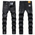 AeeDenim Italian Black Straight Mid Waist Eco-Friendly Trousers Double Pull Head Zipper Dot Paint Pendant Elastic Men's Jeans