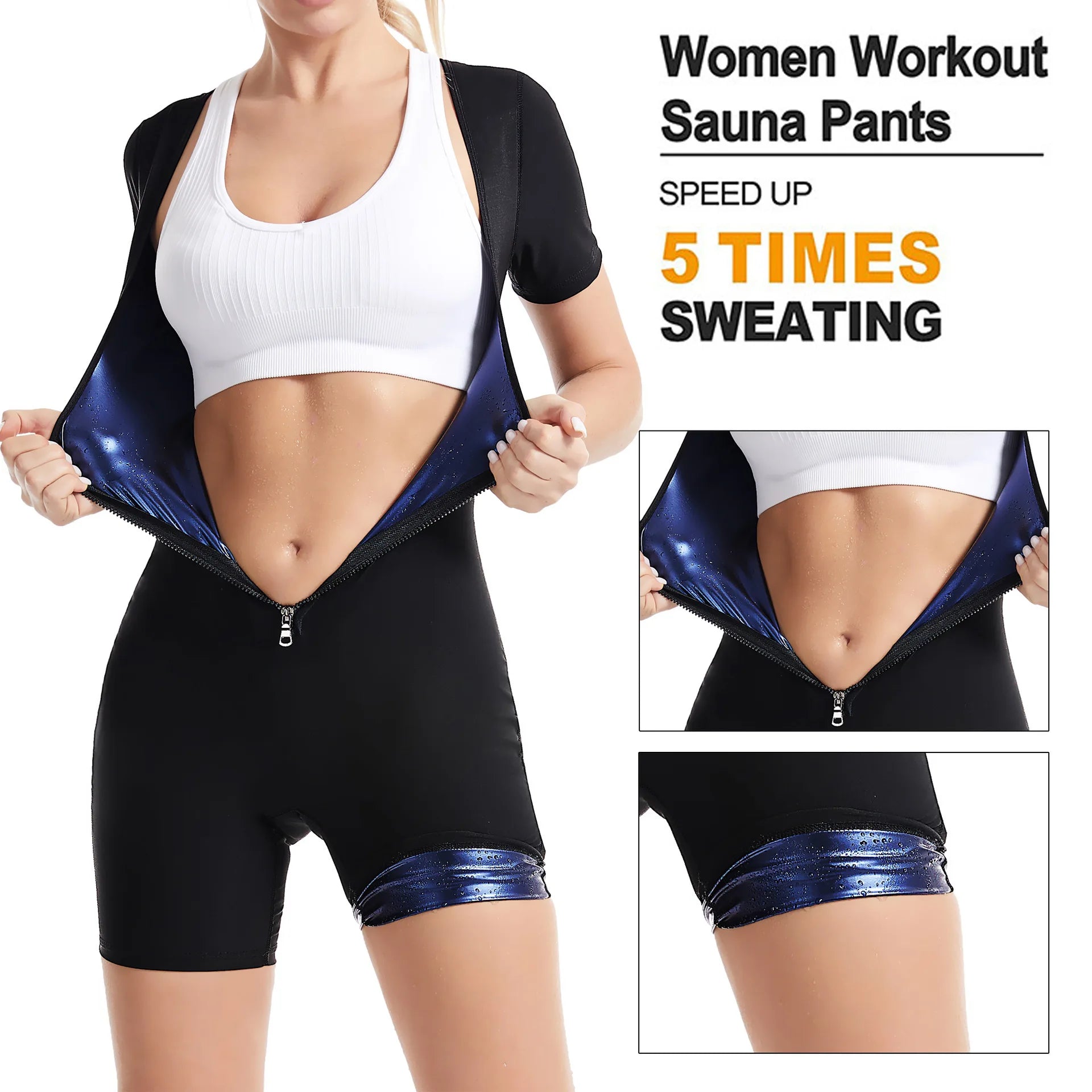 Sauna Suit for Women Sweat Vest Waist Trainer 3 in 1 Slimming Whole Body Shaper