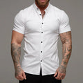 Mens 2022 New Summer Short Sleeve Dress Shirts Men  Button Down Slim Fit Shirt Tops Custom LOGO Label