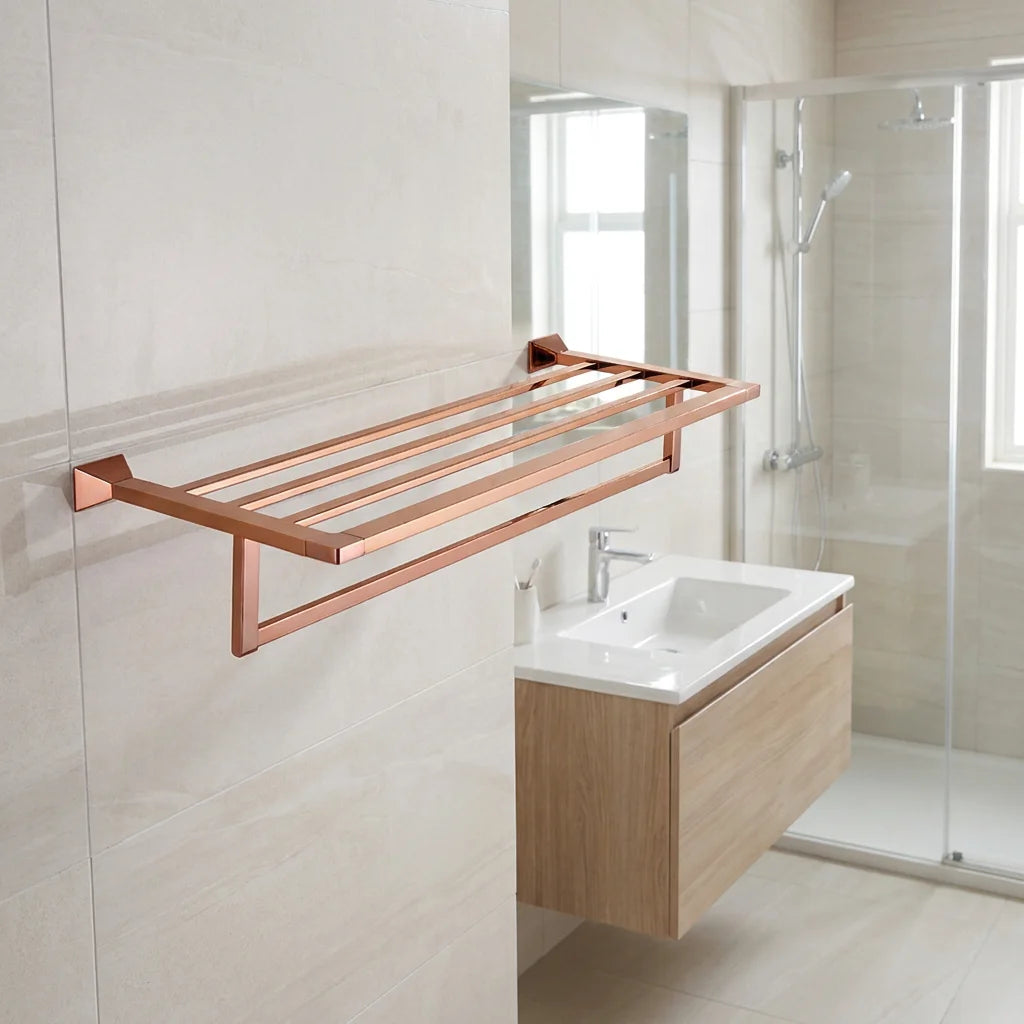European Luxury Six-Piece Bathroom Accessories Set Rose Gold Includes Brushed Metal Soap Holder Toilet Paper Roll Holder