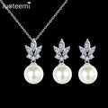 LUOTEEMI Erring Woman Fashion Earring Necklace Flower Hot Sale Earing Zircon Designer Pearl Jewelry Set