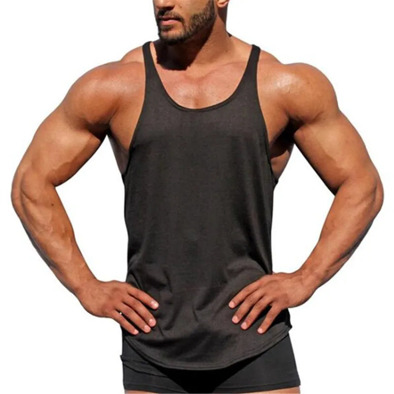 Wholesale Summer Solid Color Men's Sports Pure Cotton Fitness Bodybuilding Fitness I-shaped Tank Top Private Label Knitted
