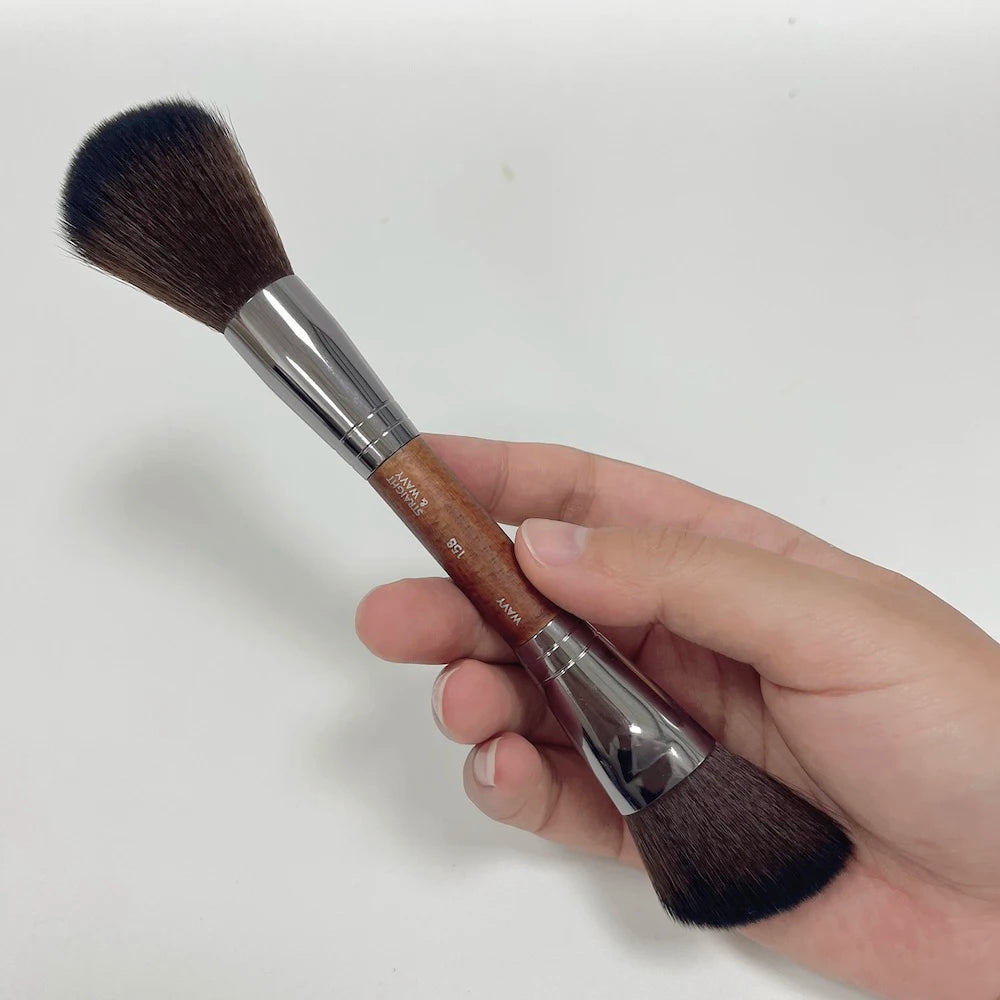 DAHUI 1 Pcs New Makeup Tools Wooden Handle Double Powder Contour Brush+blush Makeup Brush Cosmetics Double End Face Brush