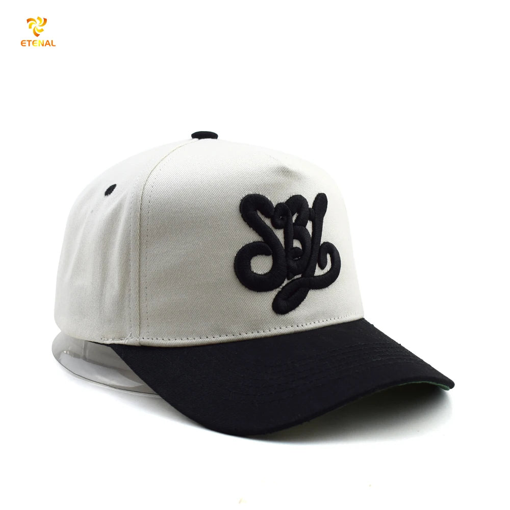Custom Low Profile 2-Tone Dobby Hand Embroidery Leopard Oxford Baseball Cap Black and White