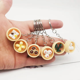 New Simulation Food Key Chains 3D Food Steamer Key Ring Noodle Steamed Bun Dumpling Keychain for Mini Bag Pendant
