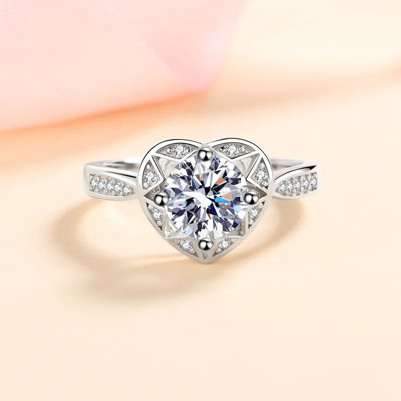 Silver 925 Orginal 1 Carat Excellent Cut Diamond Test Past Sparkling Moissanite Heart Wedding Ring Forever Love Gemstone Rings
