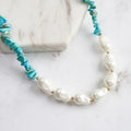 RINNTIN GMN56 Bohemian Irregular Natural Turquoise Beaded Choker Necklace Baroque Imitation Pearl Necklaces for Women