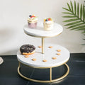 2 Tier Marble Cake Stand Custom Size Natural Stone Round Wedding Cake Display Stand White Marble Cake Stand With Gold Edge