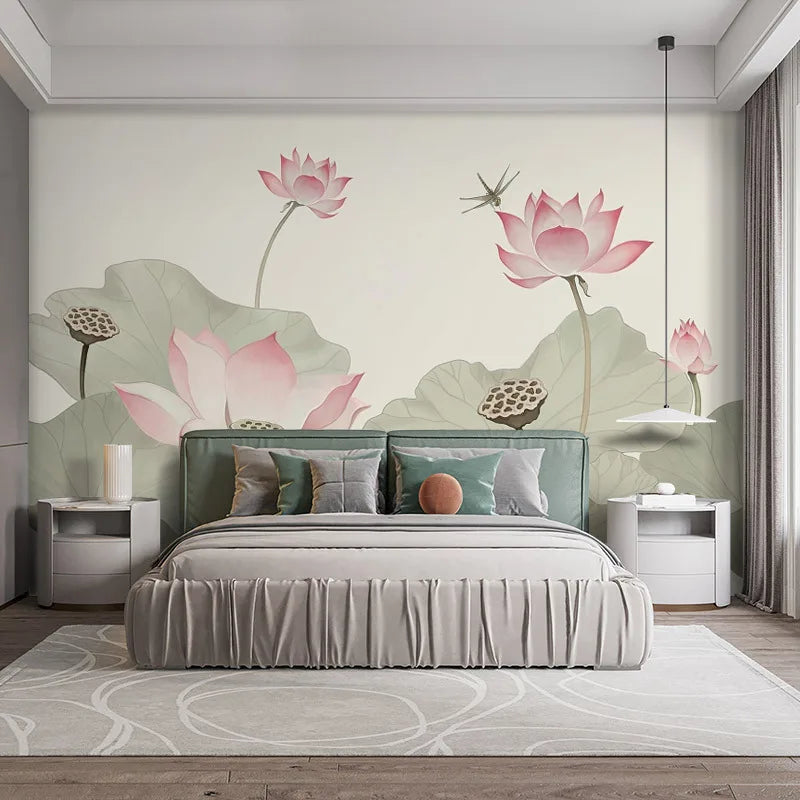 Modern Chinese Tv Background Wallpaper Classical Meticulous Lotus Mural Bedroom Living Room Study Seamless Wall Covering