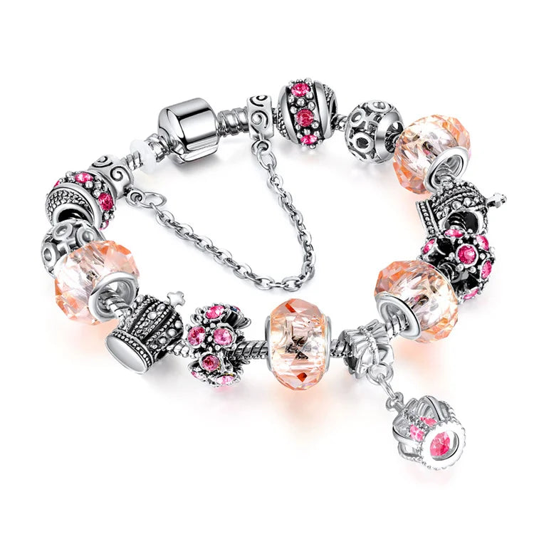 Wholesale Luxury Bead Snake Chain Women Charm Bracelets Design Hand-Made Austrian Diamond Crown Bracelet