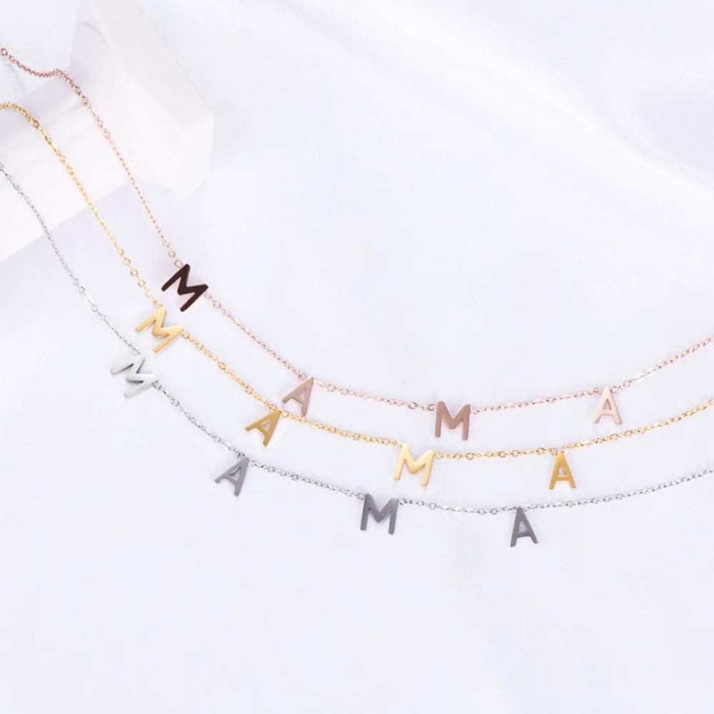 Fashion Chic Stainless Steel 18k Gold Plated MAMA Letter Pendant Charm Necklace for Women Necklaces Jewelry
