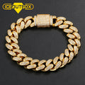 Fashion 12mm Iced Out Cuban Link Bracelet 18K Gold Plated Brass Prong Setting AAAAA CZ Diamond Hiphop Jewelry for Men MegaBDM