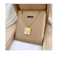 Gold Plated Box Chain White Shell Heart Necklace Fade Resistant Stainless Steel  Heart Square Shape Necklace