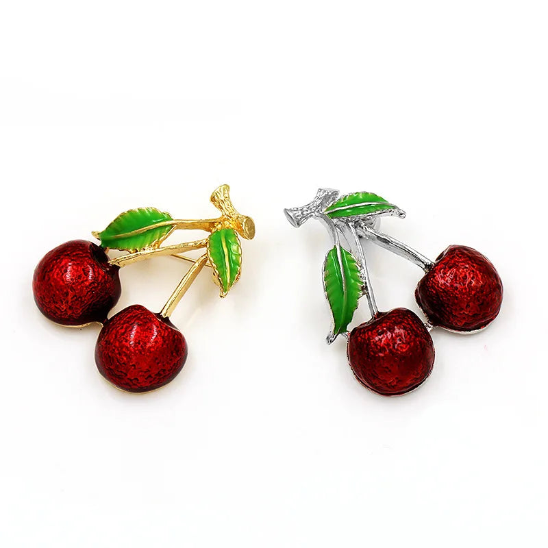 Droplet Fruit Brooch Chest Flower for Women Alloy Hand-painted Red Cherry Brooch Fashion Clothing Accessory Wholesale