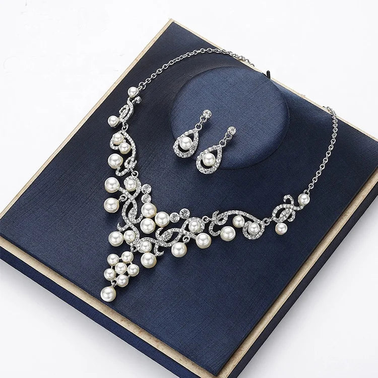 2022 Newest  Rhinestone Crystal Earrings Necklace Set Bridal Wedding Jewelry Sets for Wedding Party Gift