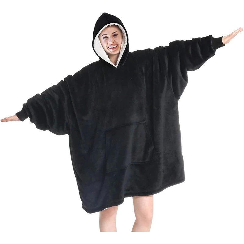 Hooded Wearable Blanket Poncho for Adult Women Men Fleece Wrap Blanket Cape with Hood Warm Soft Cozy