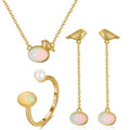RINNTIN Fine Jewelry Opal Gemstone Necklace Jewelry Set GM Handmade 925 Silver Little Birds Design with 100% Genuine Natural