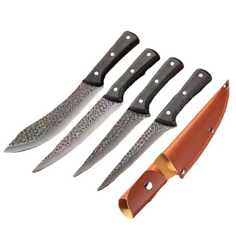 Forged Stainless Steel Butcher Kitchen Knife Utility Cleaver with Metal Handle for Bone Slicing and Skinning