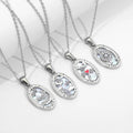 JUSNOVA Stainless Steel Link Chain Necklace Rounded Rectangular Pendant with Silver Plating Czech Stones Trendy Jewelry Design