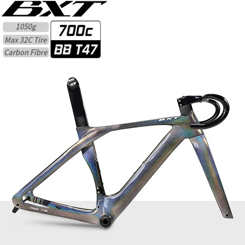 BXT New Road Frame Carbon Fiber T800 2024 Fully Hidden Cable Di2 Disc Brake T47 Lightweight With Handlebar Road Bicycle Frames