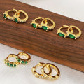 925 Sterling Silver Gold Plated Green White Cz  Zircon Horse'S Eye Geometric Drops Huggie Emerald Earrings Set