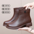 Ankle Boots for Women Genuine Leather Winter Plus Fleece Warm Women's Booties Riding Knight Boots Female Street Motorcycle Boots