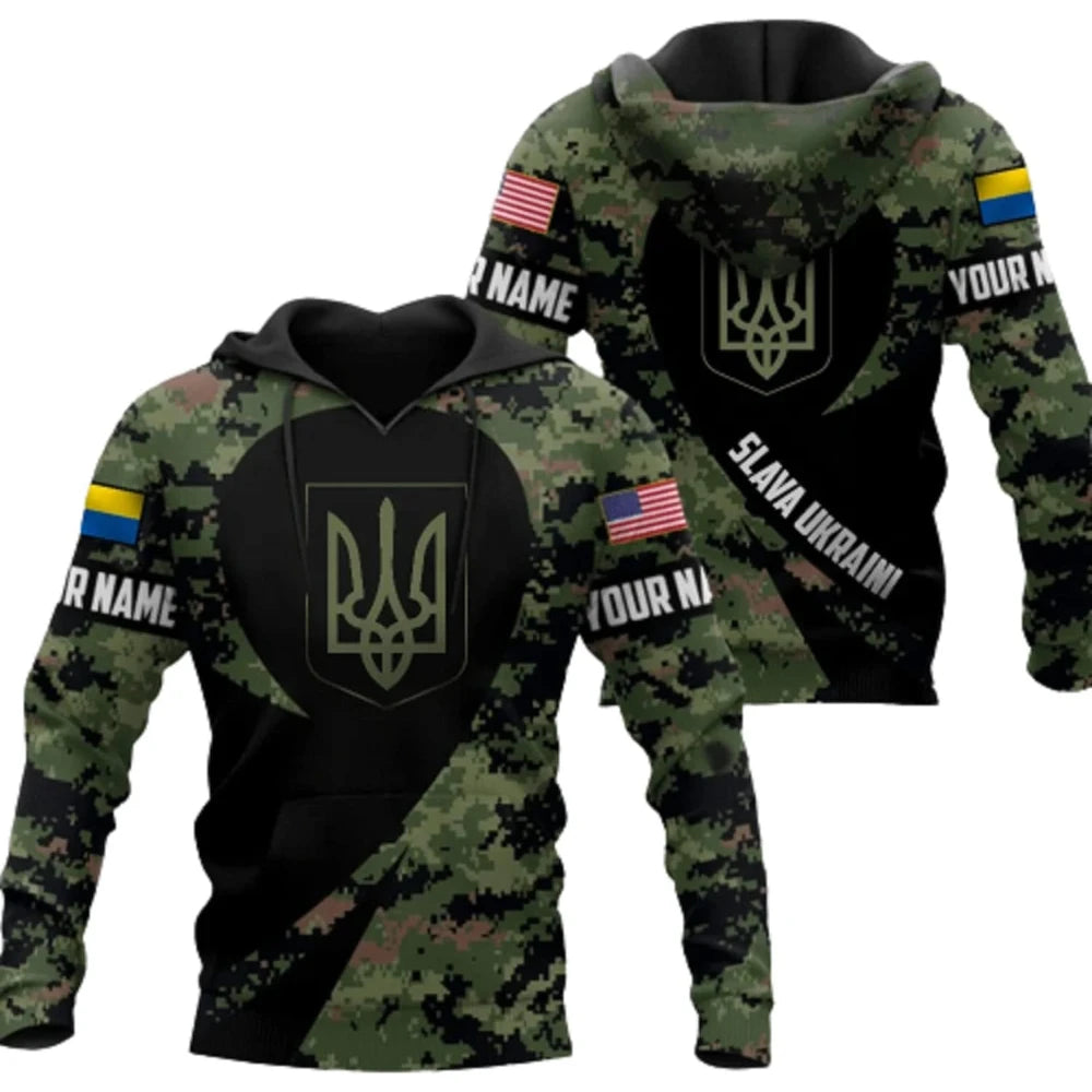 Fitspi Wholesale Camo Ukraine  American Ukrainian Flag All Over Printed Unisex Hoodie Pullover Sweatshirt