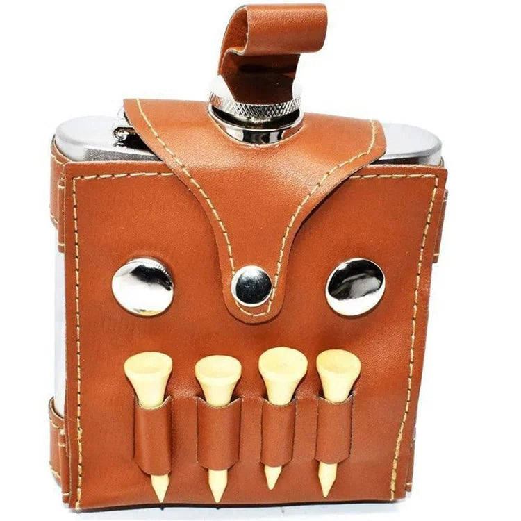 Custom Divot Tool Golf Tee Flask Pu Leather 8Oz Stainless Steel 304 Hip Flasks